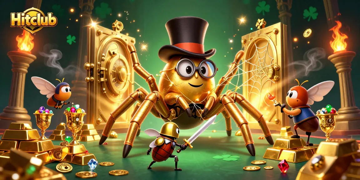 Engage with Hitclub's thrilling gaming world featuring a golden tarantula and knight in an ultra-detailed casino scene.