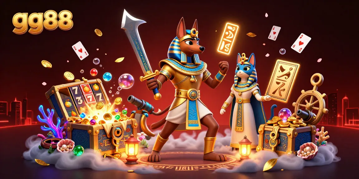 Engage with gg88's spectacular gaming ambiance filled with ancient warriors, slots, and vibrant treasures.