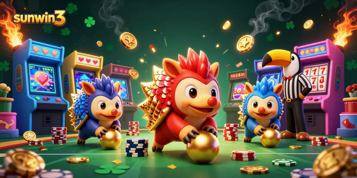 Play and win with sunwin3 as rival pangolins bowl through poker chips in an exciting casino atmosphere.