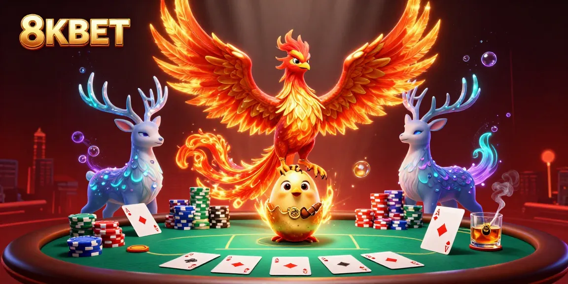 Experience the excitement of 8KBET with a captivating scene of poker and fantasy elements.