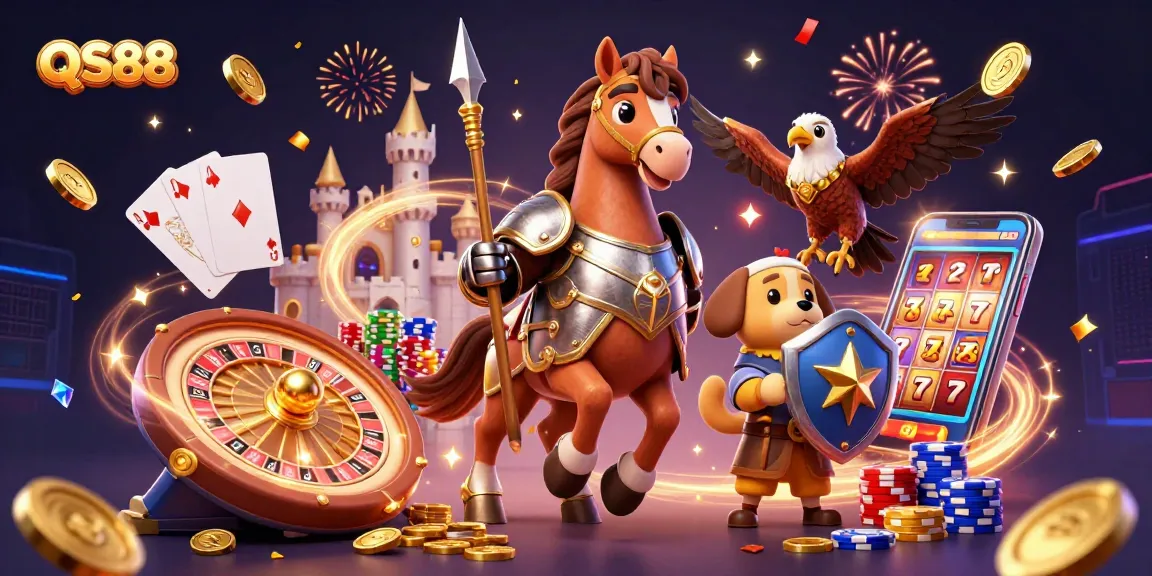 Play thrilling games at QS88 with unique characters enjoying a rich casino atmosphere.