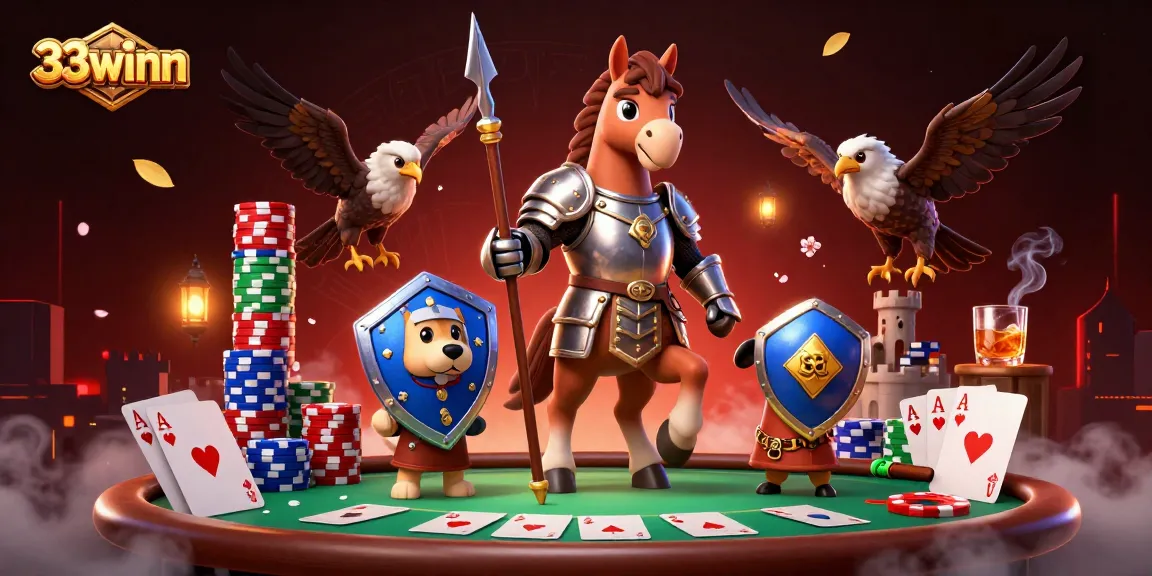 Engage in thrilling gameplay at 33winn with medieval knight characters and poker elements